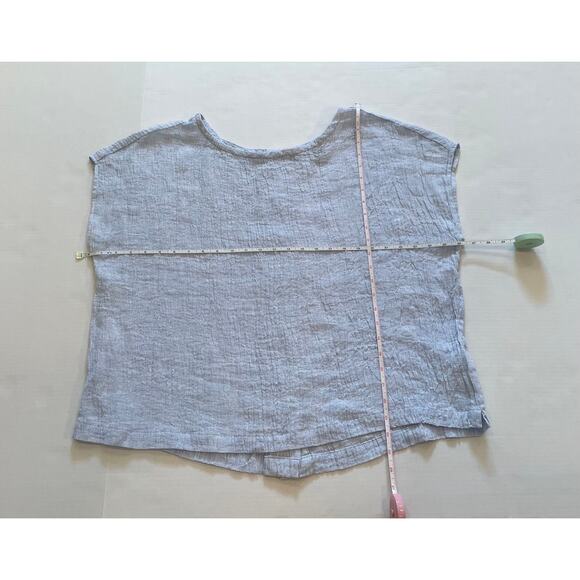 Tahari Baby Blue Short Sleeve Gauzy Textured 100% Linen Blouse, Size L - Picture 6 of 8